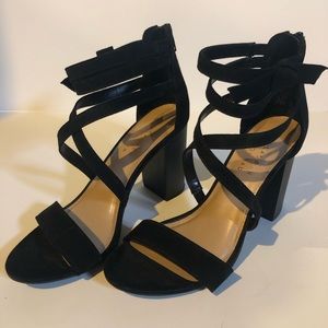 LC Lauren Conrad Black Velvet Black Strappy Heels